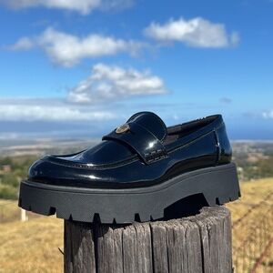 Zara Black Y2K Preppy Chunky Lug sole Patten leather Penny Loafers 41 / 10